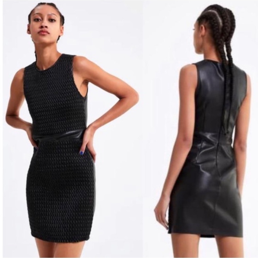 Zara 3046/055/800 faux leather textured stretch material bodycon dress size XS
